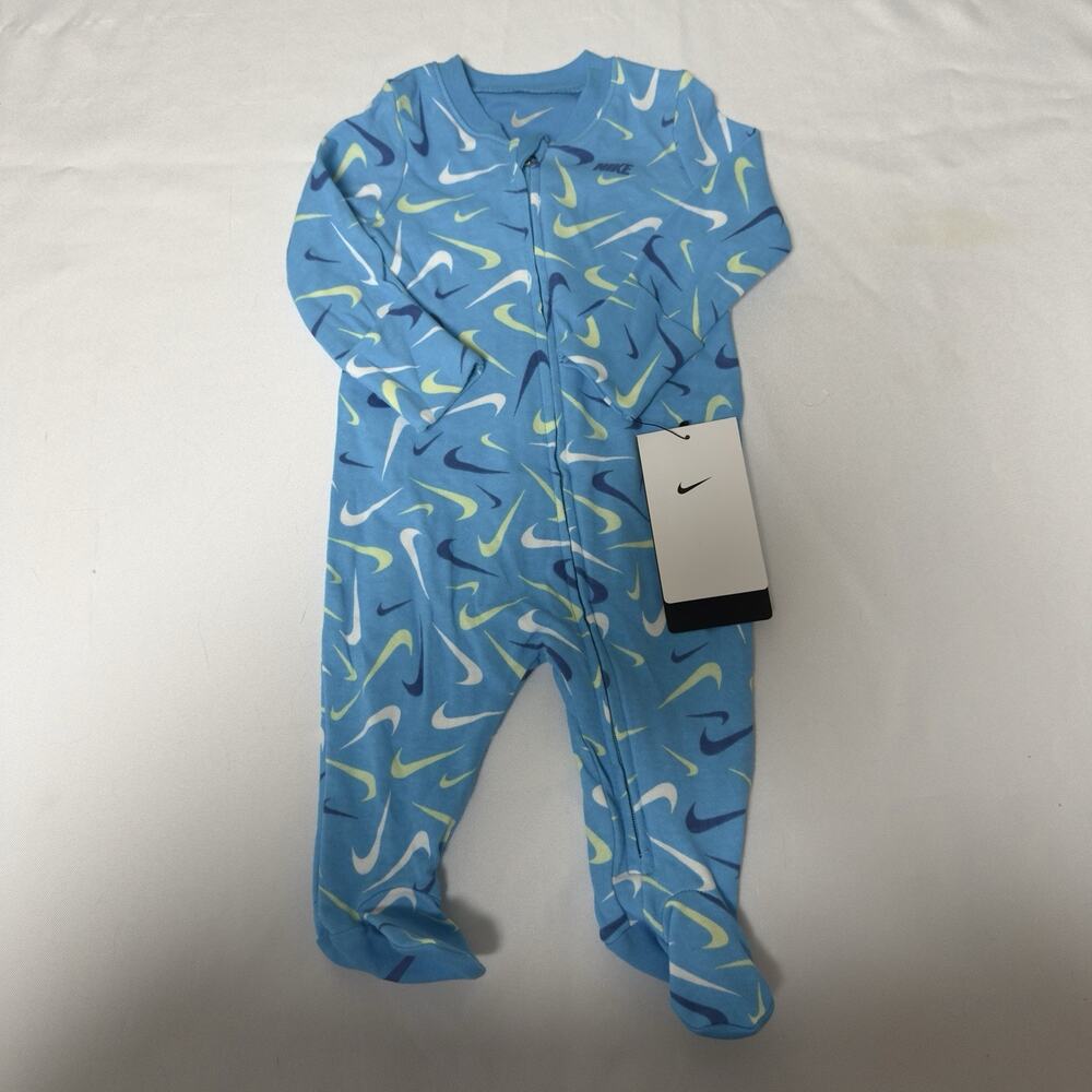 Nike Swooshfetti Sleep & Play Coverall Baby Boy 3 Months Blue Footie Romper